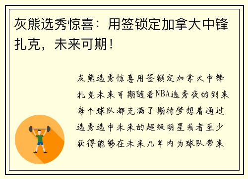 灰熊选秀惊喜：用签锁定加拿大中锋扎克，未来可期！