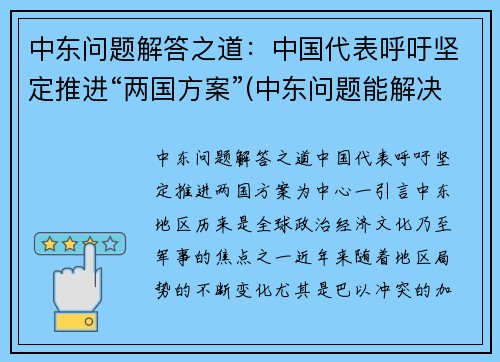 中东问题解答之道：中国代表呼吁坚定推进“两国方案”(中东问题能解决吗)