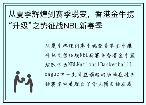 从夏季辉煌到赛季蜕变，香港金牛携“升级”之势征战NBL新赛季