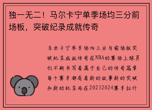 独一无二！马尔卡宁单季场均三分前场板，突破纪录成就传奇